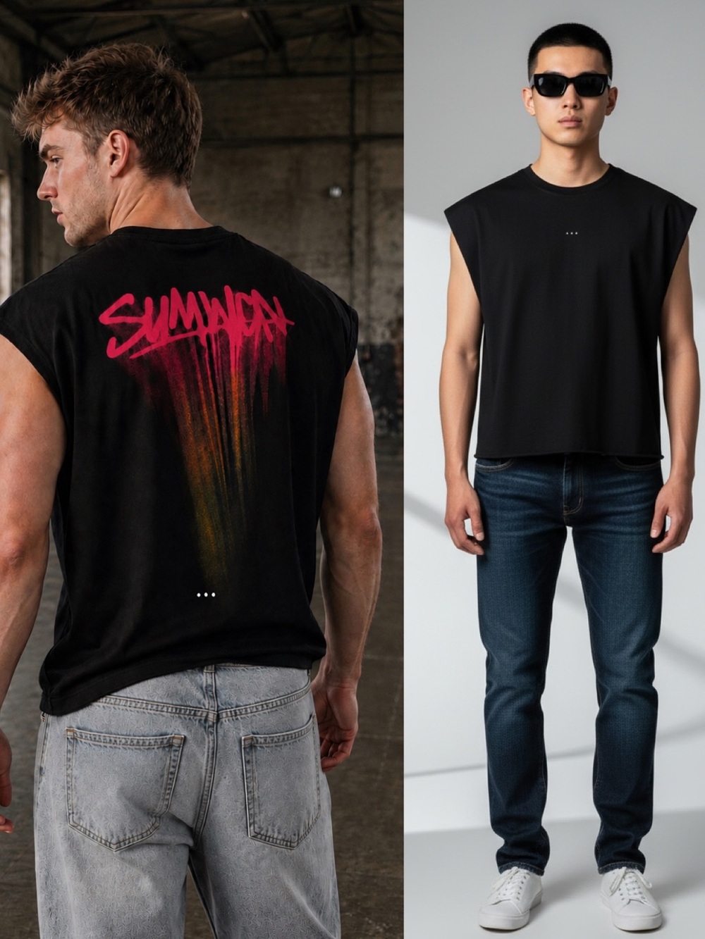 NWOT SUMWON men’s black graffiti ellipse sleeveless muscle shirt size medium new